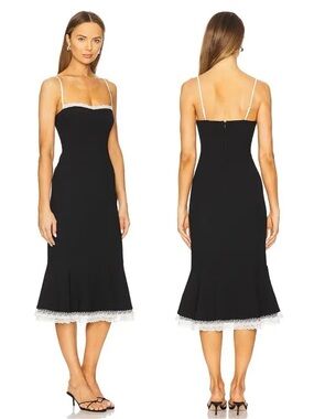 LPA | Nina Black Midi Dress White Lace Trim Medium